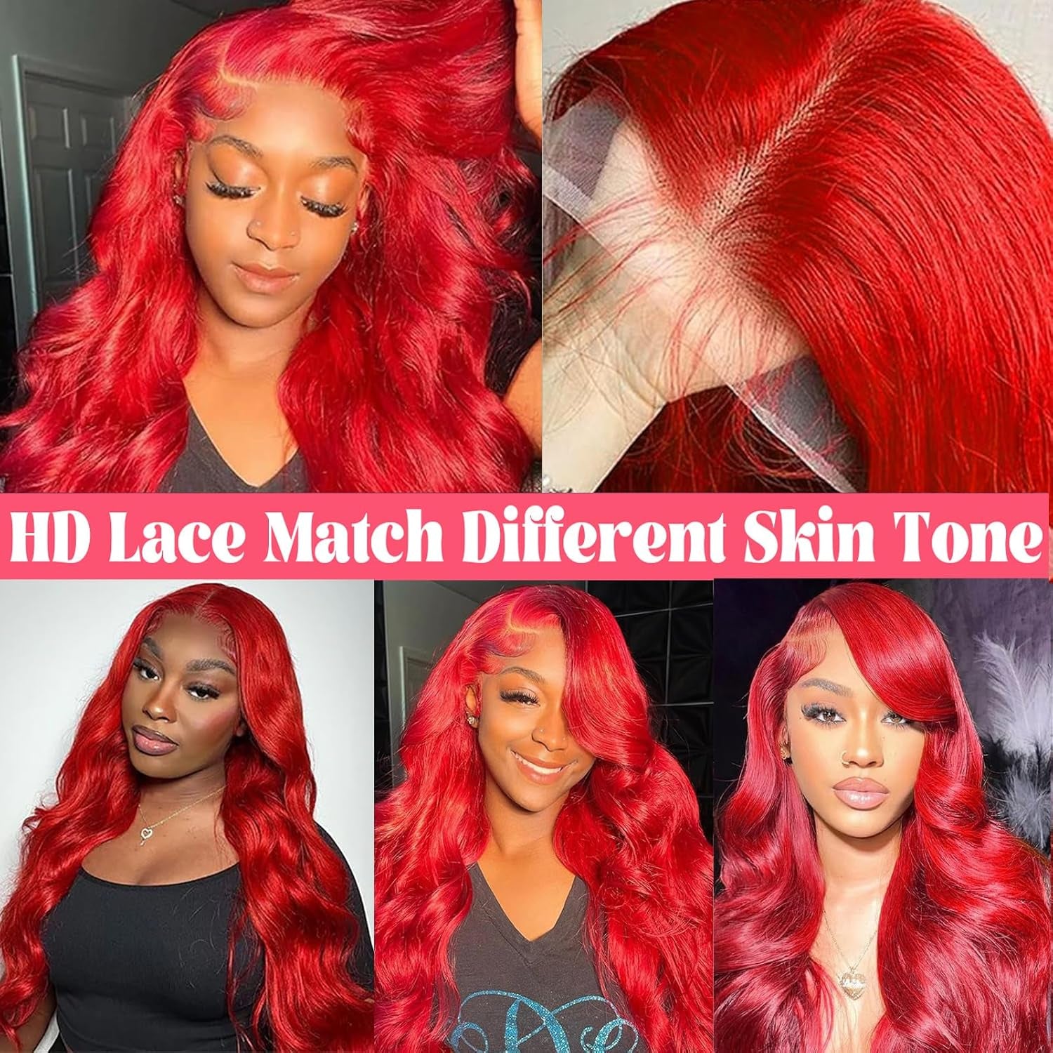 13X4 Transparent Lace Front Wigs, Glueless Pre Plucked Colored Body Wave Frontal Wig 180% Density HD Lace Front Wigs