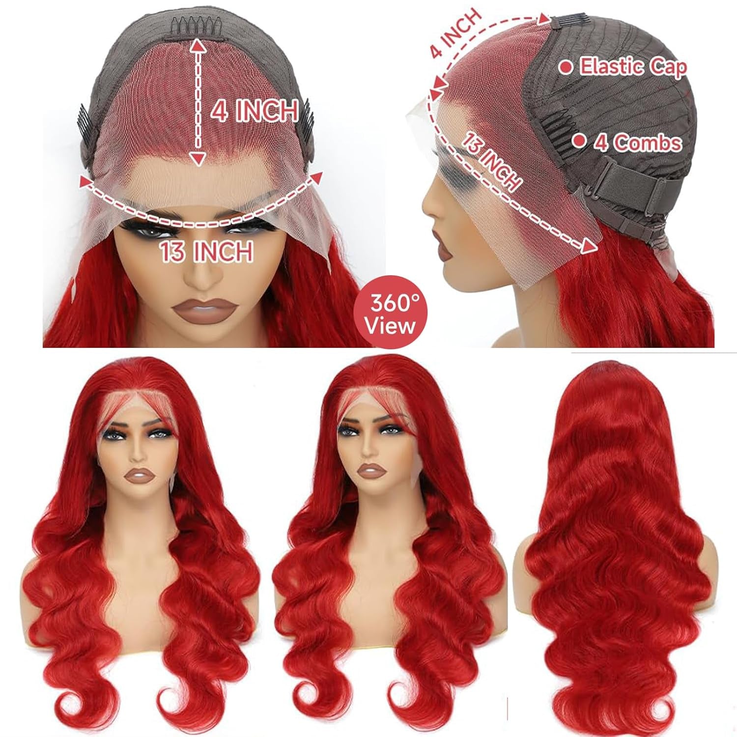 13X4 Transparent Lace Front Wigs, Glueless Pre Plucked Colored Body Wave Frontal Wig 180% Density HD Lace Front Wigs