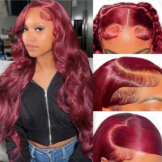 99J Burgundy Lace Front Wigs Human Hair Body Wave 180% Density 13X4 HD Glueless Lace Frontal Wigs Human Hair Pre Plucked with Baby Hair Bleached Knots Wigs for Women 18Inch