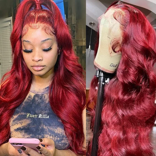 99J Burgundy Lace Front Wigs Human Hair Body Wave Lace Front Wig 180% Density Pre Plucked 13X4X1 T Part Lace Wig Natural Hairline (20Inch)