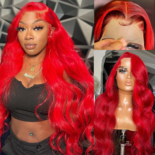 13X4 Transparent Lace Front Wigs, Glueless Pre Plucked Colored Body Wave Frontal Wig 180% Density HD Lace Front Wigs