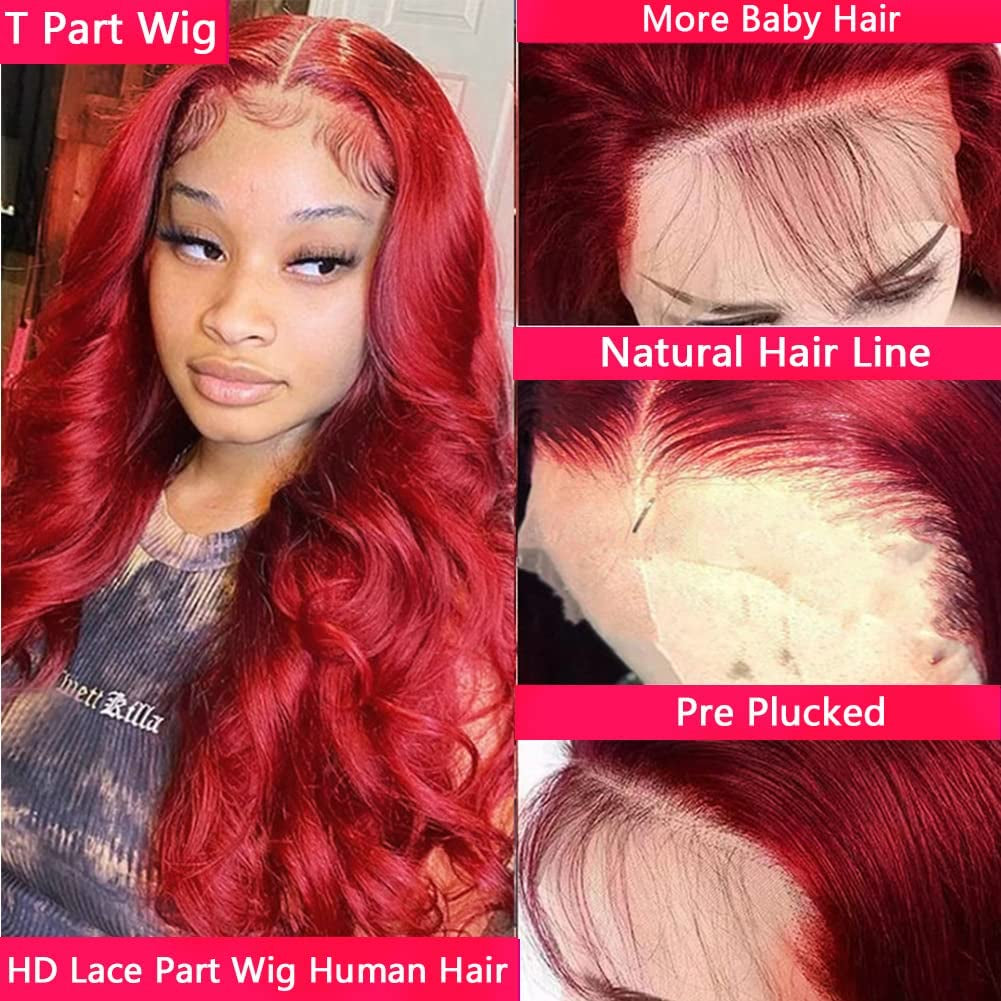 99J Burgundy Lace Front Wigs Human Hair Body Wave Lace Front Wig 180% Density Pre Plucked 13X4X1 T Part Lace Wig Natural Hairline (20Inch)